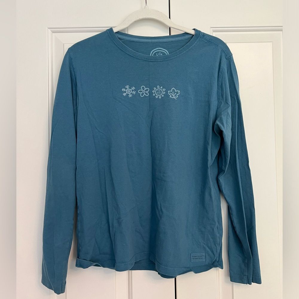 Life is Good Women’s Blue Long Sleeve T-Shirt, Medium